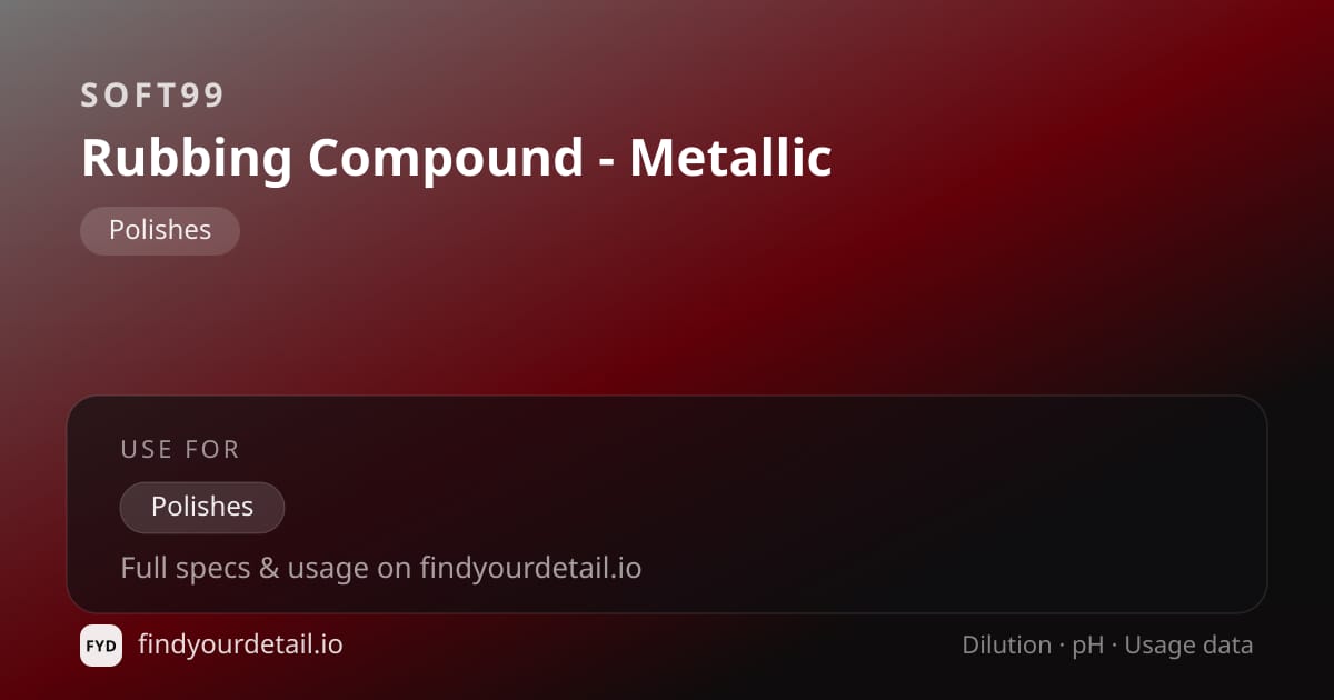 Soft99 Rubbing Compound - Metallic dilution ratio and pH specification chart