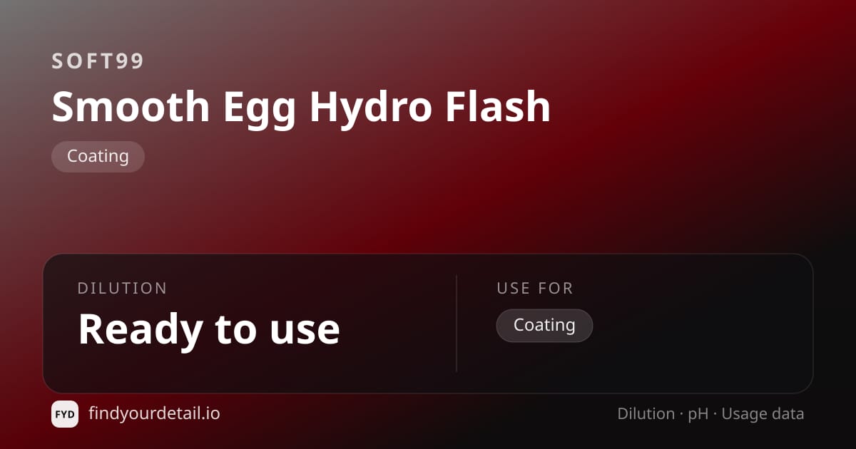 Soft99 Smooth Egg Hydro Flash dilution ratio and pH specification chart