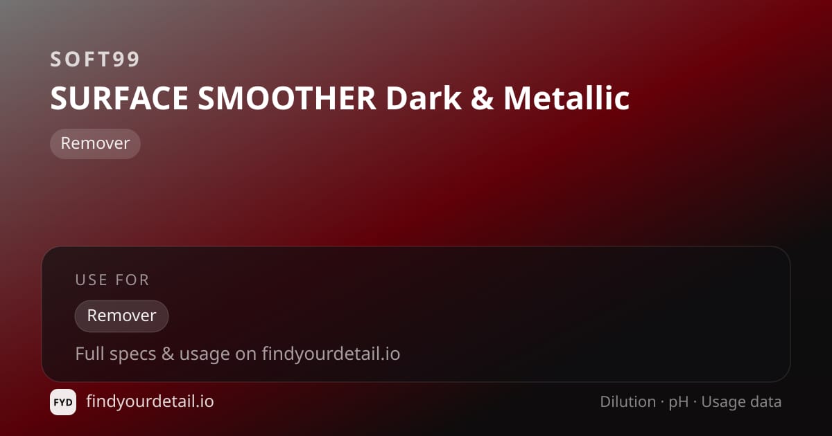 Soft99 SURFACE SMOOTHER Dark & Metallic dilution ratio and pH specification chart