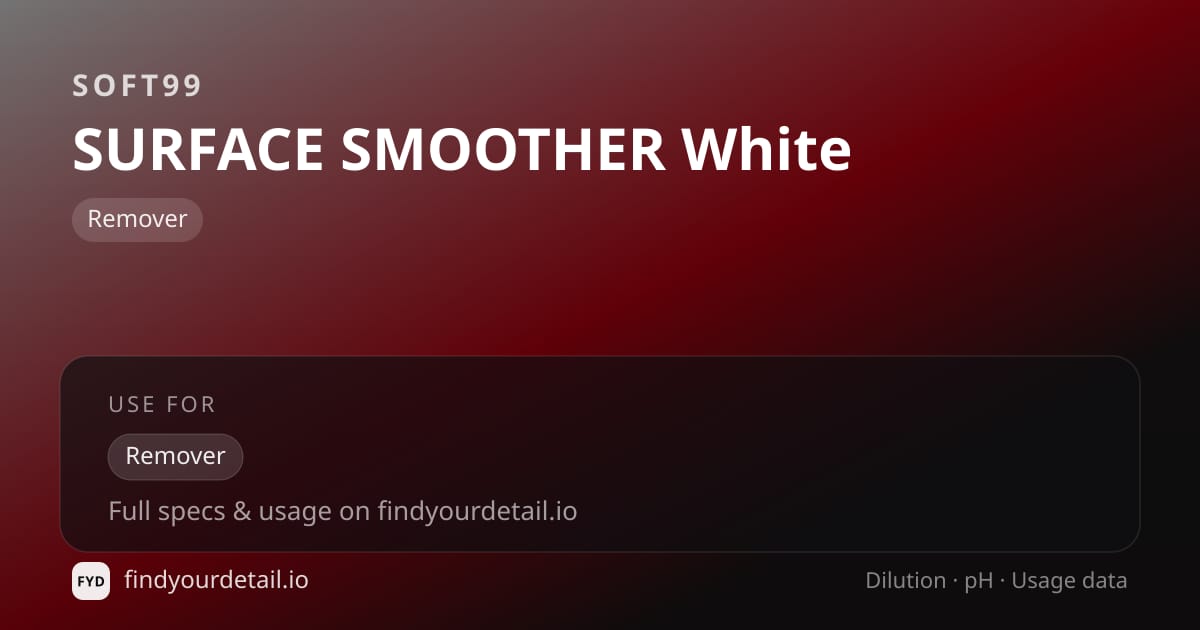 Soft99 SURFACE SMOOTHER White dilution ratio and pH specification chart