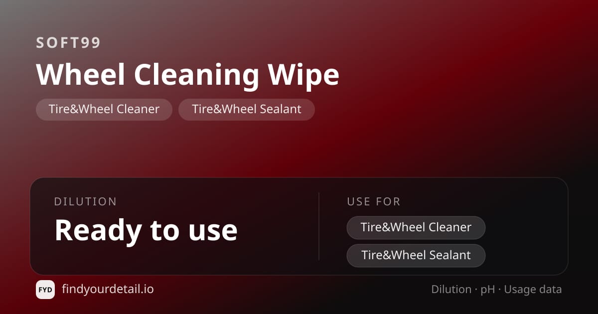 Soft99 Wheel Cleaning Wipe dilution ratio and pH specification chart