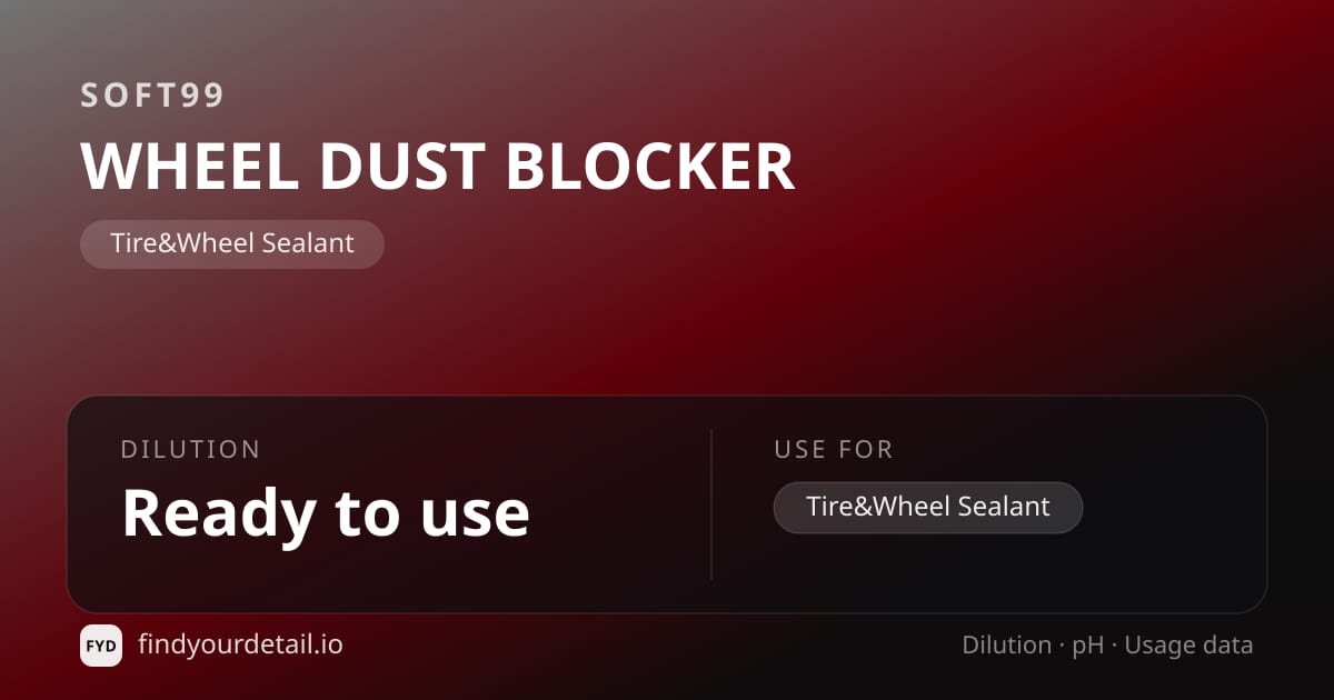 Soft99 WHEEL DUST BLOCKER dilution ratio and pH specification chart