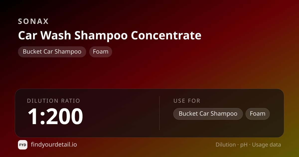Sonax Car Wash Shampoo Concentrate dilution ratio and pH specification chart