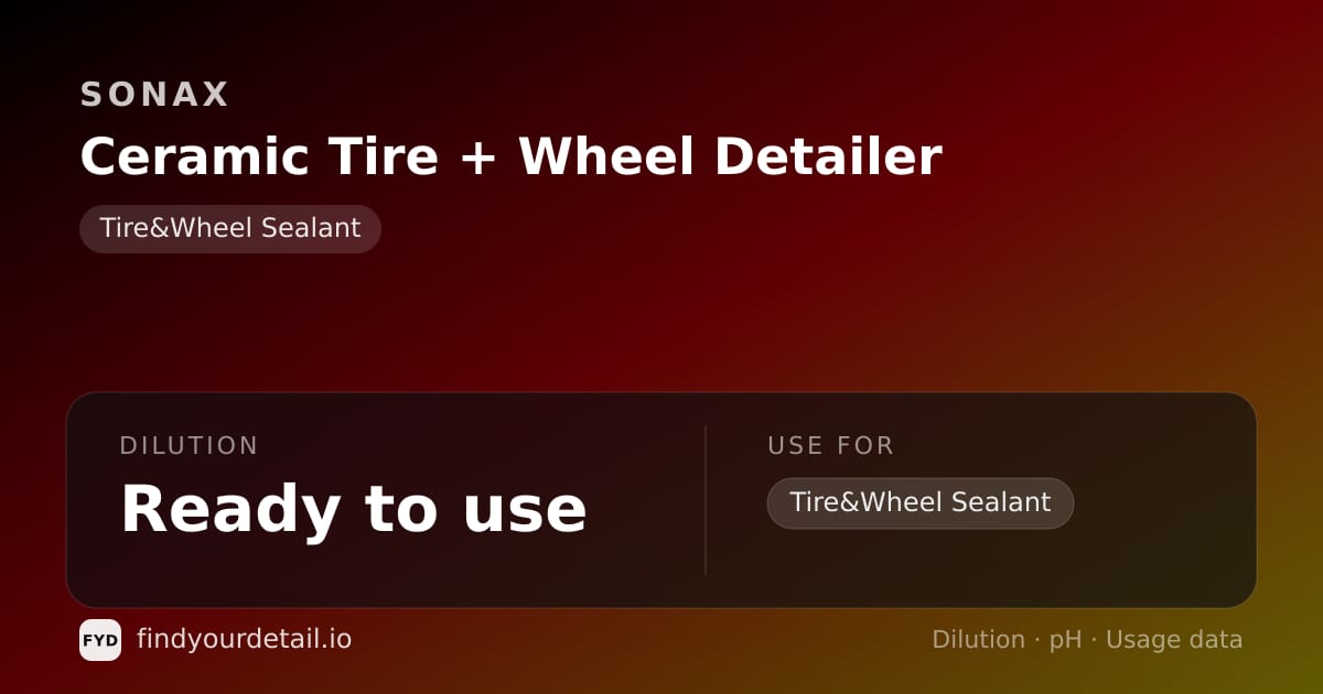 Sonax Ceramic Tire + Wheel Detailer dilution ratio and pH specification chart