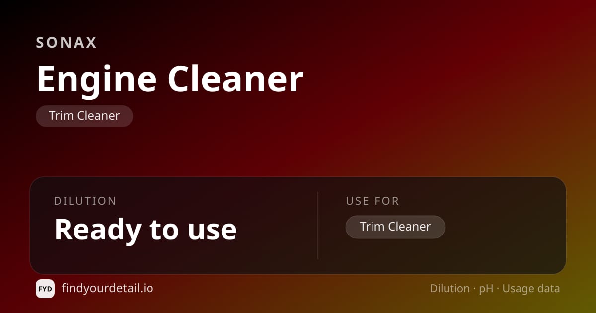 Sonax Engine Cleaner dilution ratio and pH specification chart