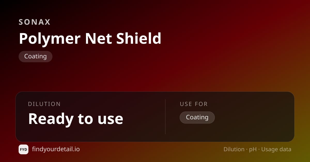 Sonax Polymer Net Shield dilution ratio and pH specification chart