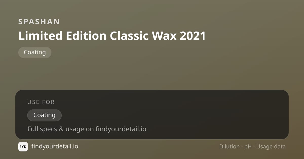 SPASHAN Limited Edition Classic Wax 2021 dilution ratio and pH specification chart
