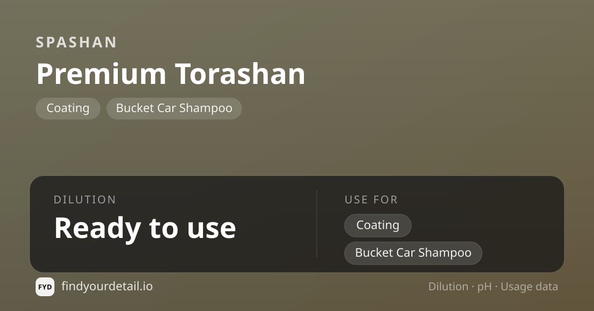 SPASHAN Premium Torashan dilution ratio and pH specification chart