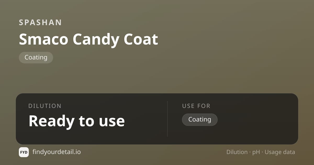 SPASHAN Smaco Candy Coat dilution ratio and pH specification chart
