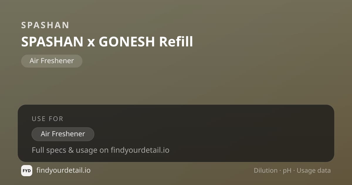 SPASHAN SPASHAN x GONESH Refill dilution ratio and pH specification chart