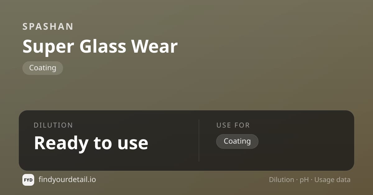SPASHAN Super Glass Wear dilution ratio and pH specification chart