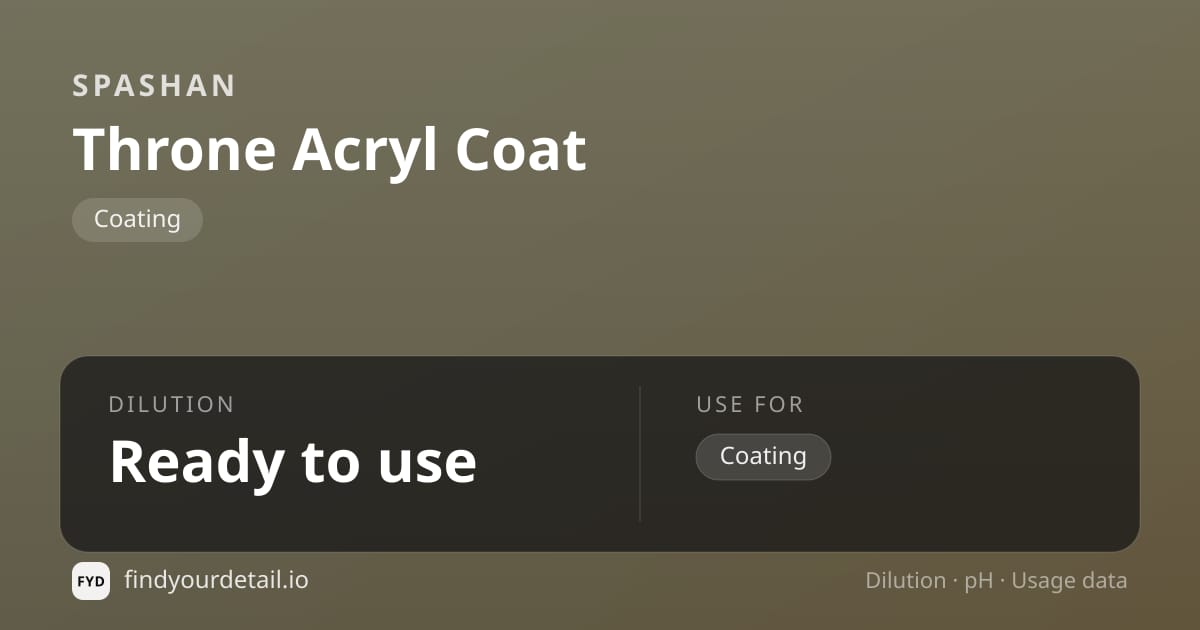SPASHAN Throne Acryl Coat dilution ratio and pH specification chart