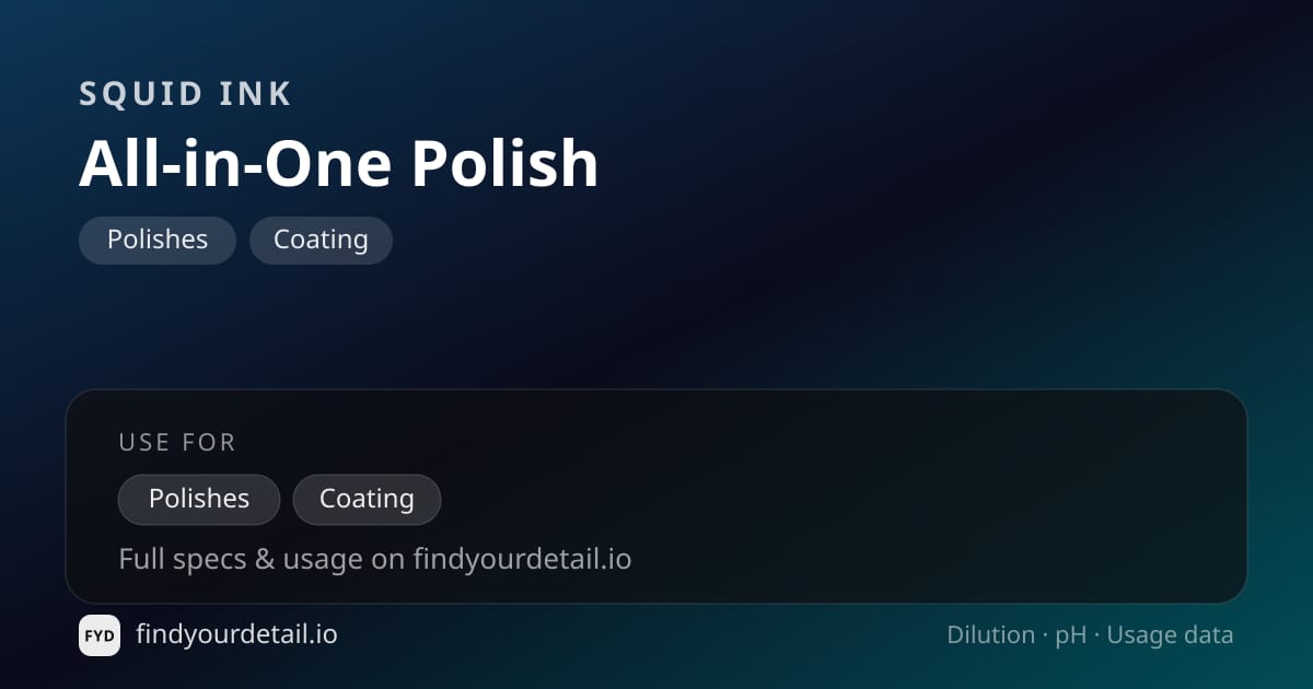 Squid Ink All-in-One Polish dilution ratio and pH specification chart