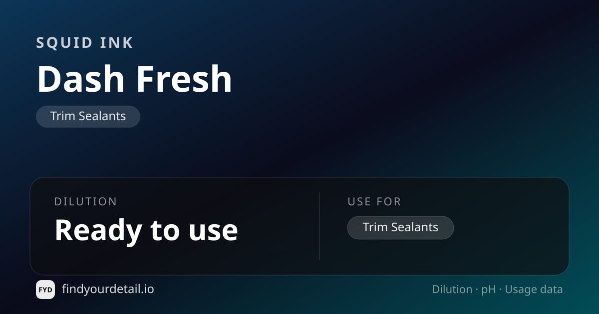 Squid Ink Dash Fresh dilution ratio and pH specification chart