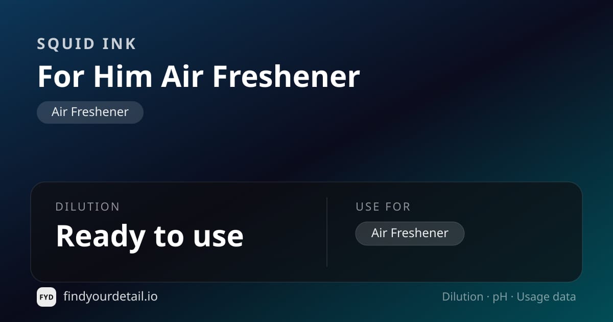 Squid Ink For Him Air Freshener dilution ratio and pH specification chart