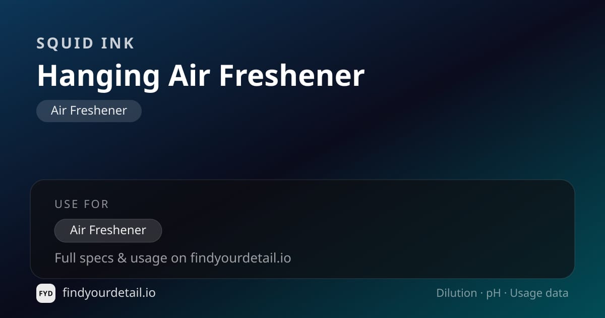 Squid Ink Hanging Air Freshener dilution ratio and pH specification chart