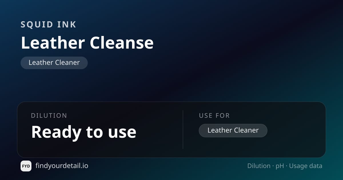 Squid Ink Leather Cleanse dilution ratio and pH specification chart