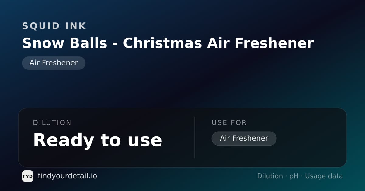 Squid Ink Snow Balls - Christmas Air Freshener dilution ratio and pH specification chart