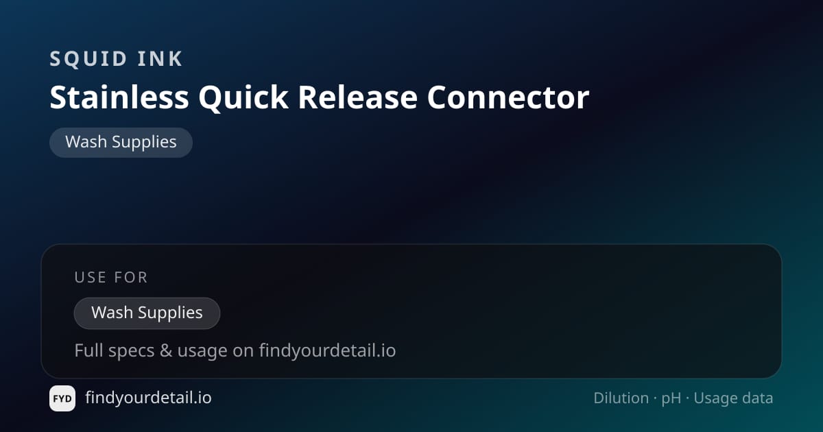 Squid Ink Stainless Quick Release Connector dilution ratio and pH specification chart