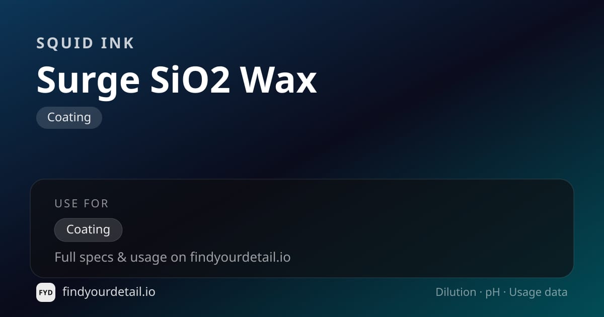 Squid Ink Surge SiO2 Wax dilution ratio and pH specification chart