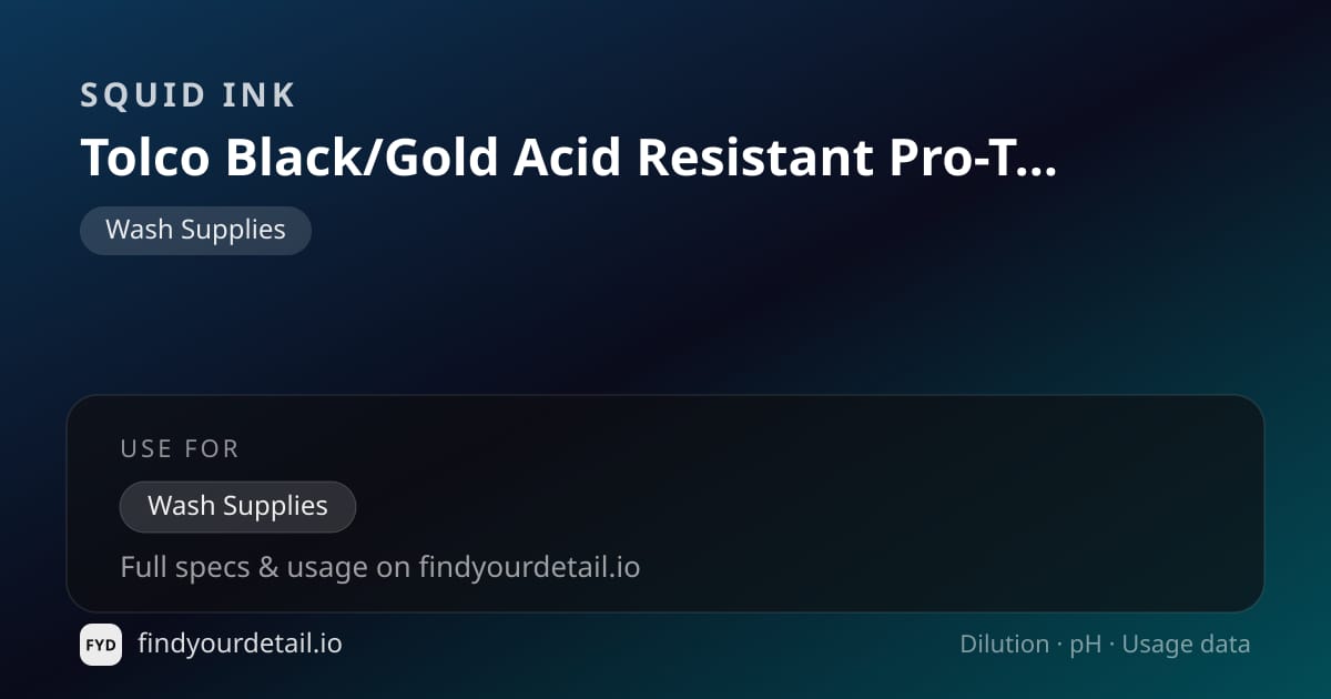 Squid Ink Tolco Black/Gold Acid Resistant Pro-Trigger dilution ratio and pH specification chart