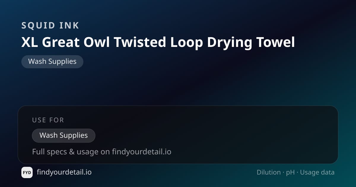 Squid Ink XL Great Owl Twisted Loop Drying Towel dilution ratio and pH specification chart