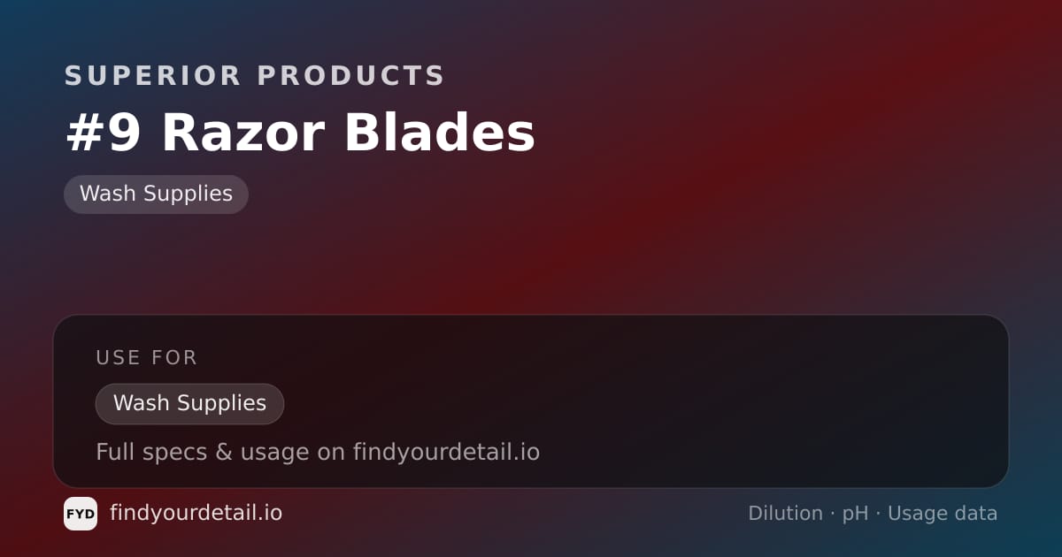 Superior Products #9 Razor Blades dilution ratio and pH specification chart