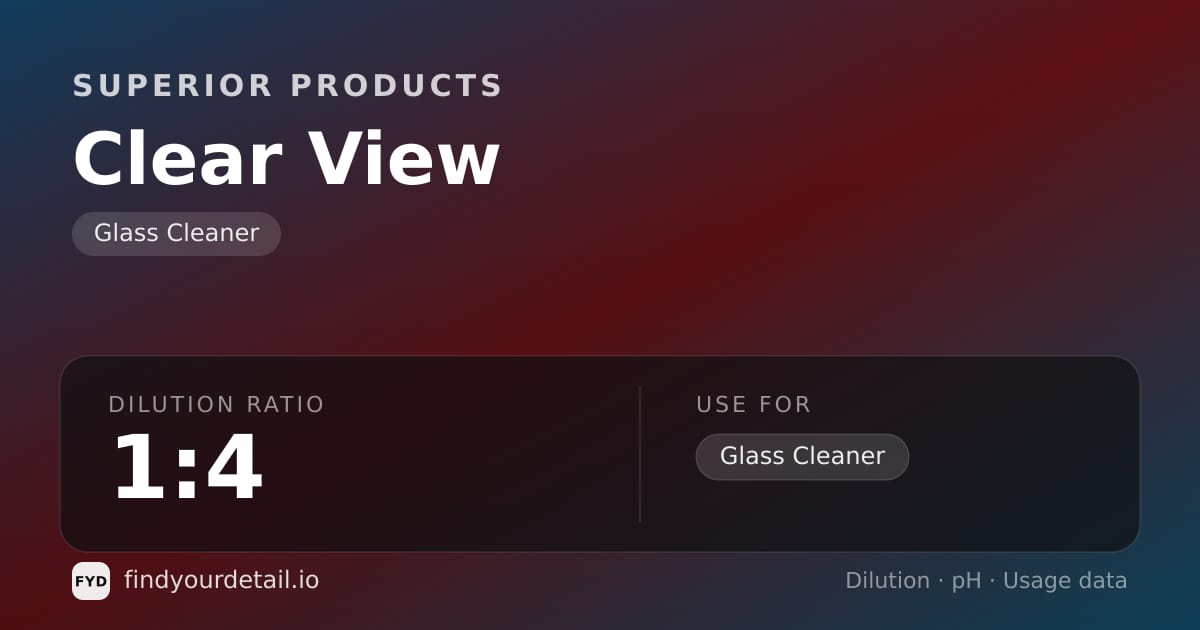 Superior Products Clear View dilution ratio and pH specification chart