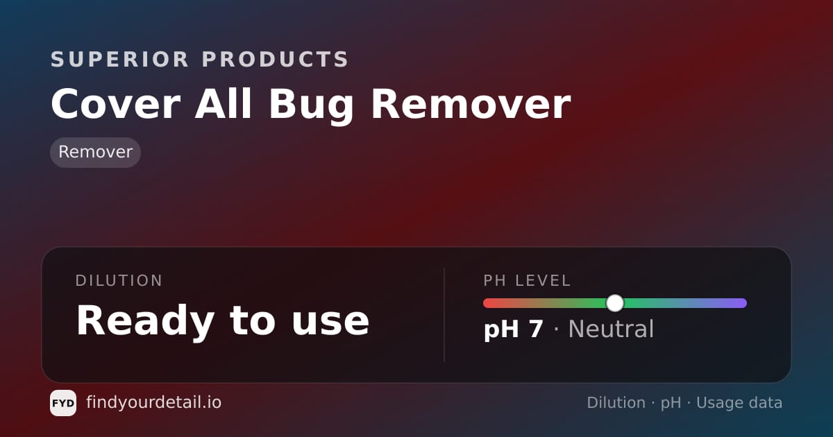 Superior Products Cover All Bug Remover dilution ratio and pH specification chart