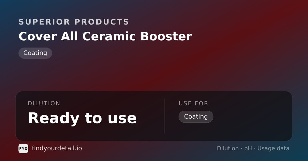 Superior Products Cover All Ceramic Booster dilution ratio and pH specification chart