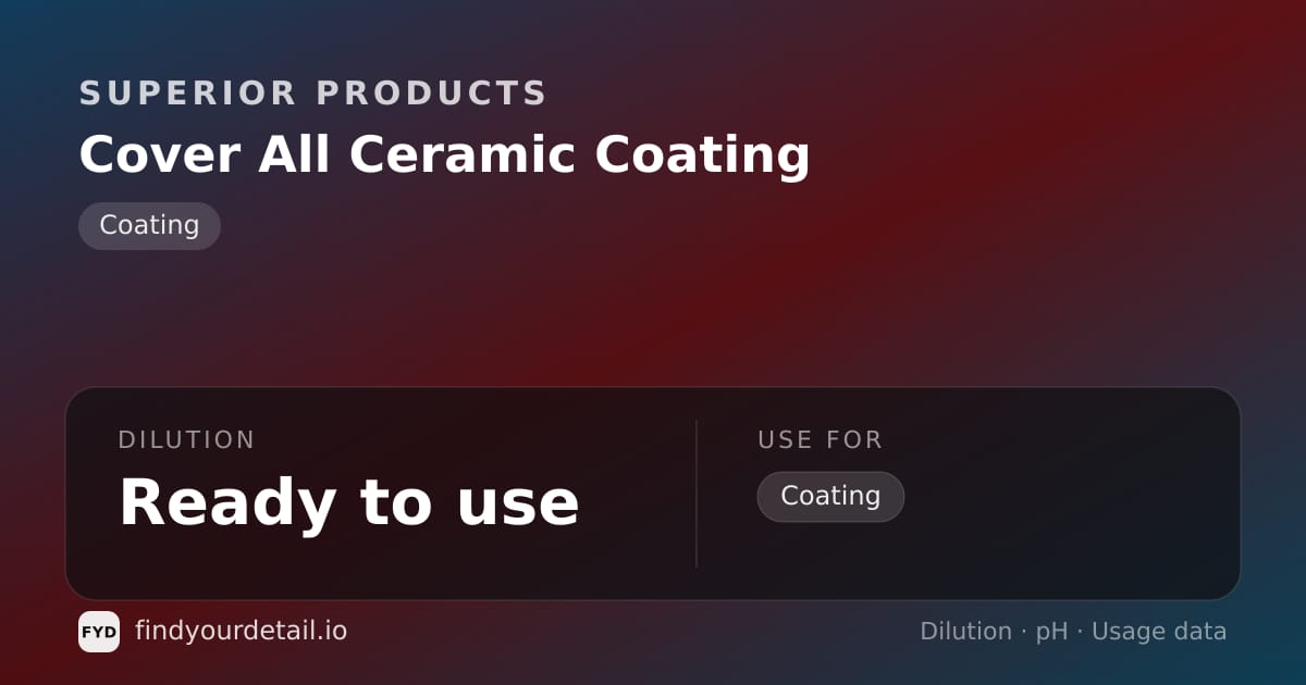 Superior Products Cover All Ceramic Coating dilution ratio and pH specification chart