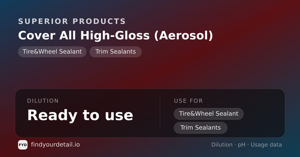 Superior Products Cover All High-Gloss (Aerosol) dilution ratio and pH specification chart