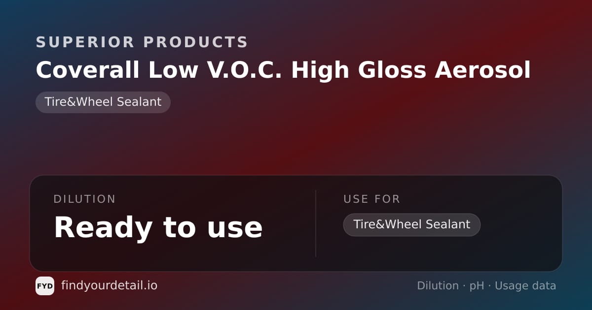 Superior Products Coverall Low V.O.C. High Gloss Aerosol dilution ratio and pH specification chart