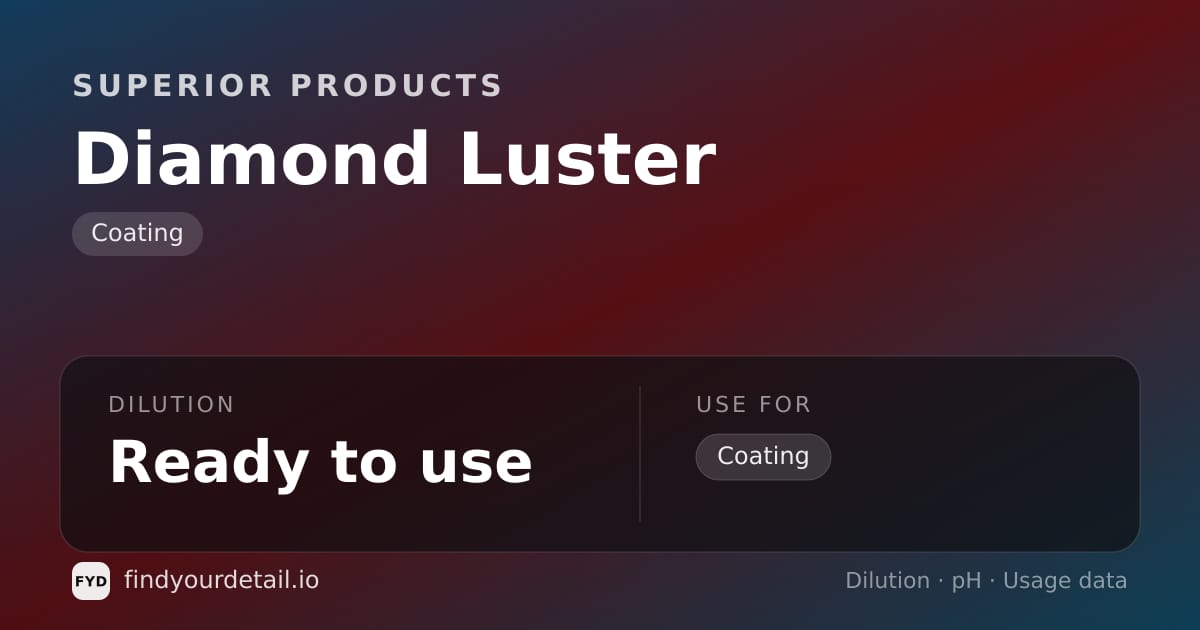 Superior Products Diamond Luster dilution ratio and pH specification chart