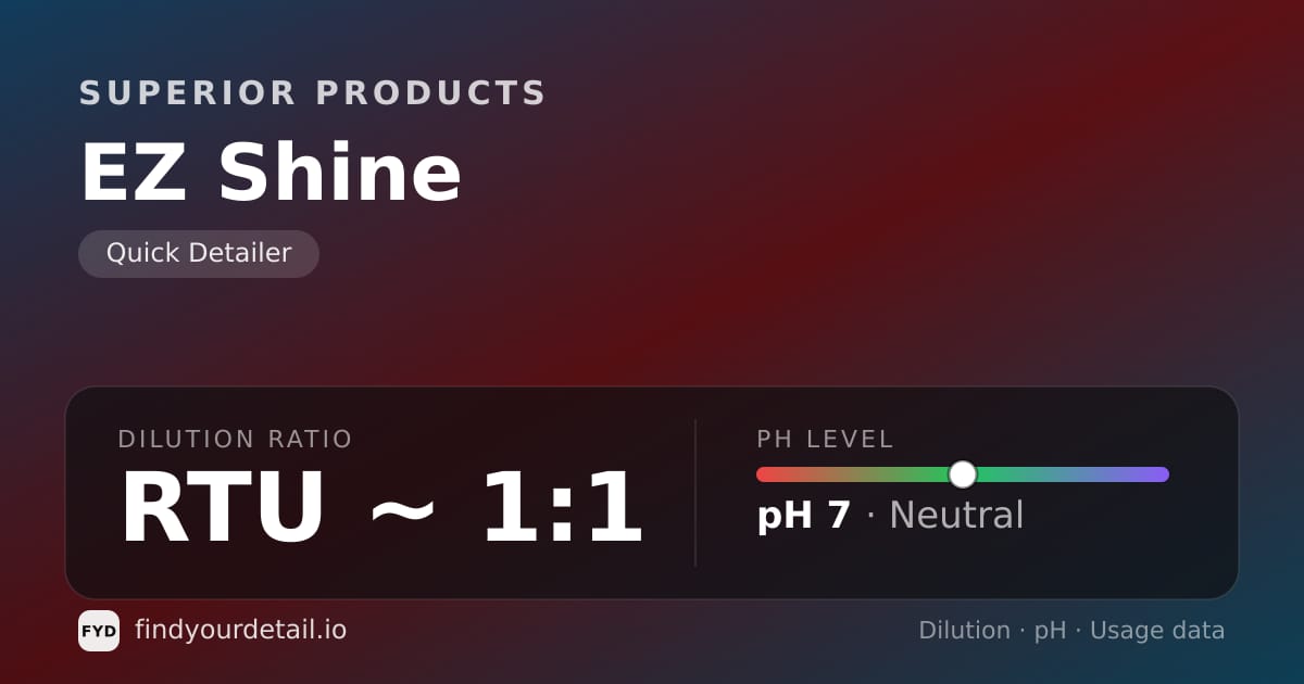 Superior Products EZ Shine dilution ratio and pH specification chart