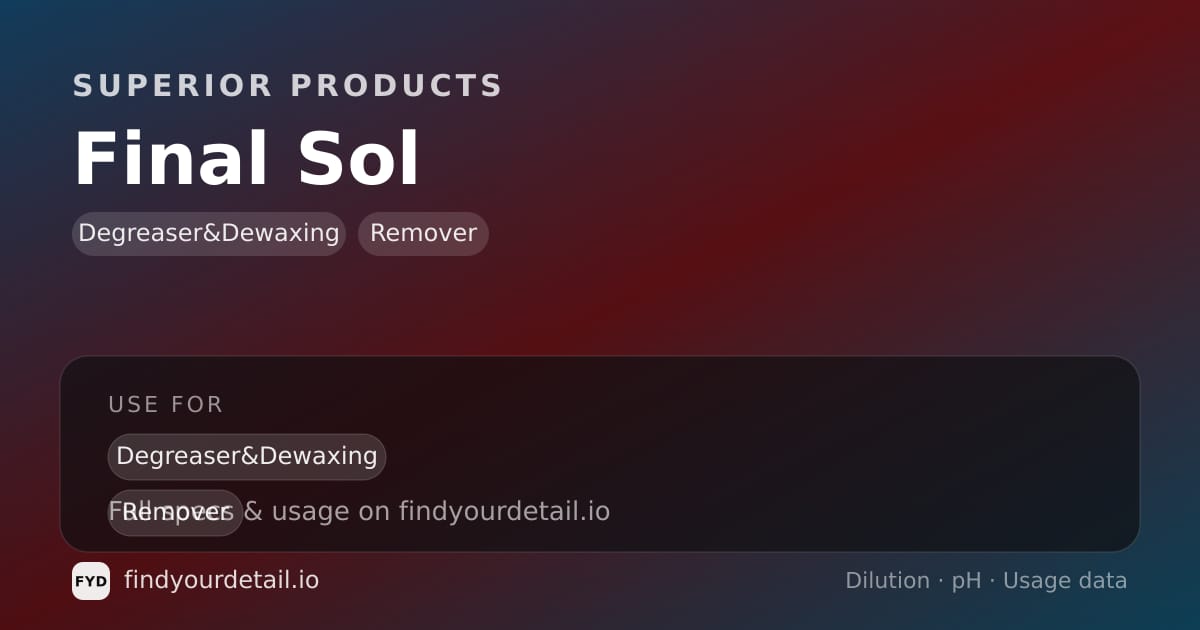 Superior Products Final Sol dilution ratio and pH specification chart