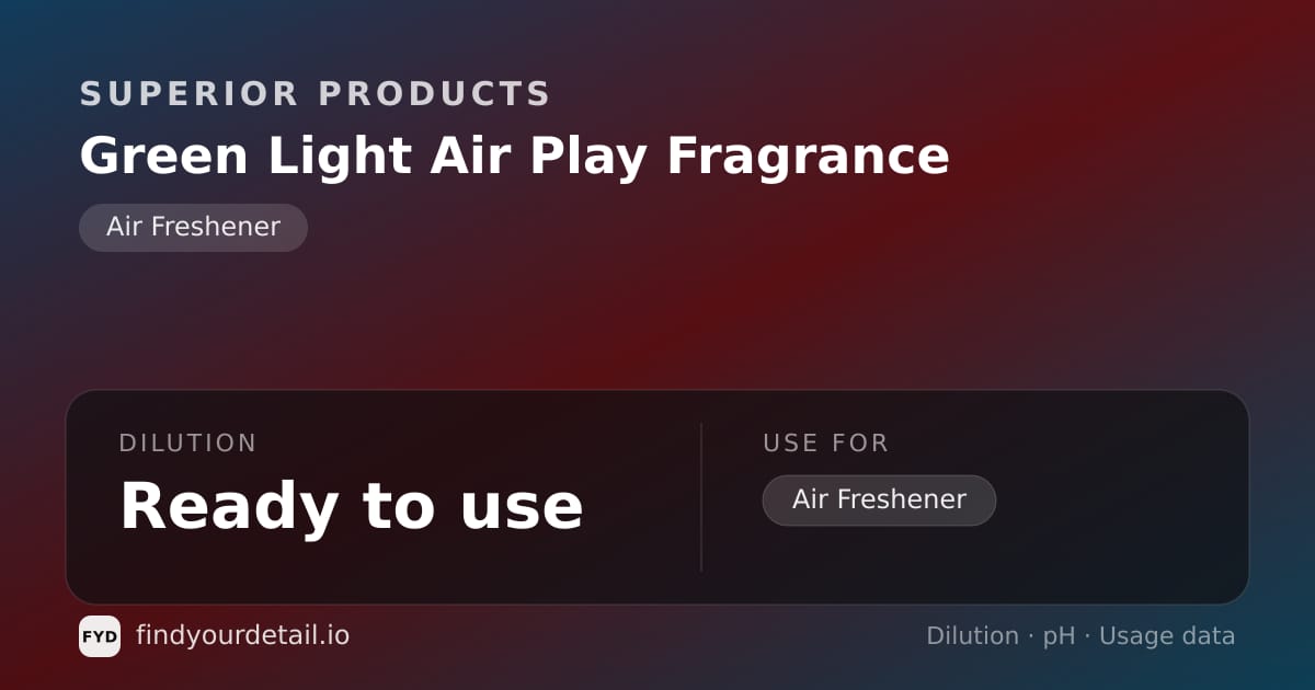 Superior Products 그린 라이트 에어 플레이 프래그런스 희석비 pH 스펙 카드
