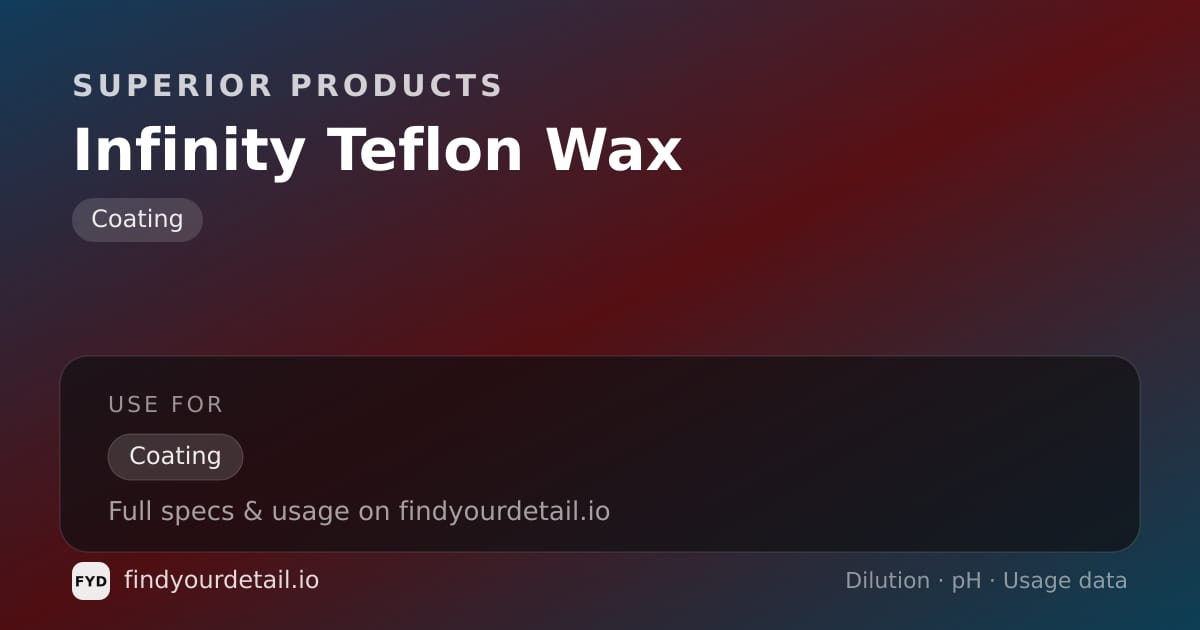 Superior Products Infinity Teflon Wax dilution ratio and pH specification chart