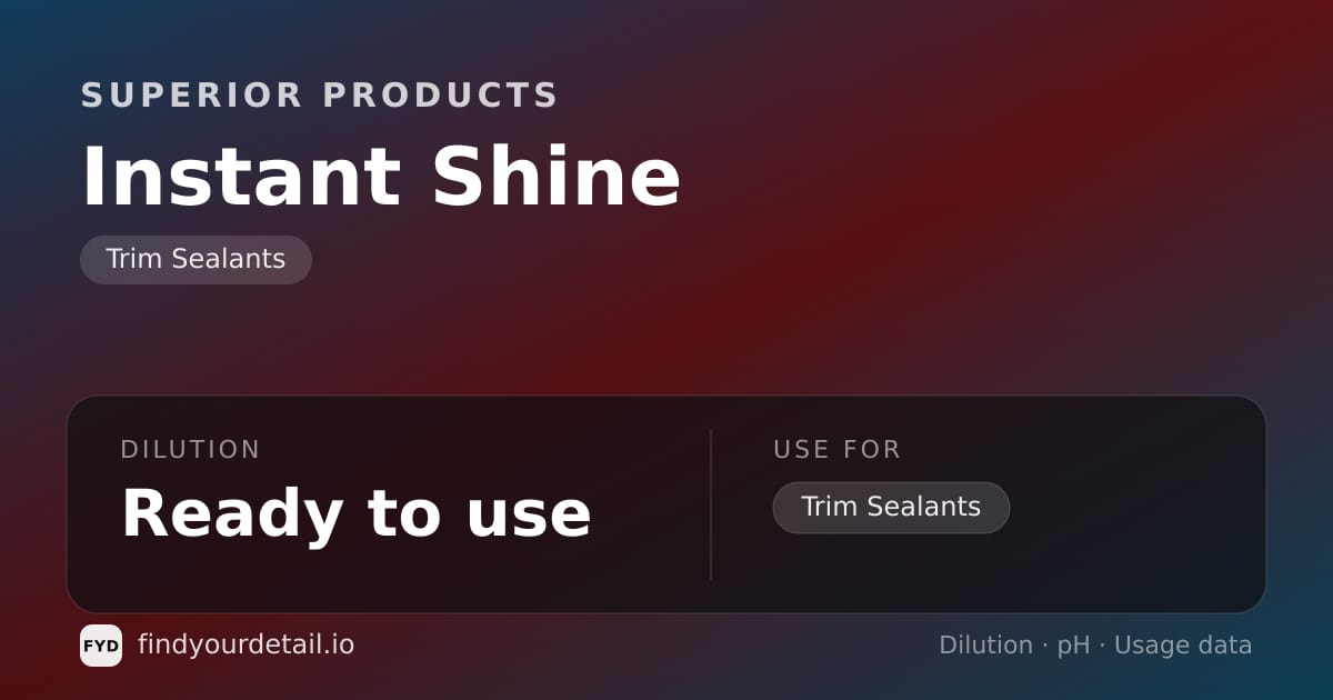 Superior Products Instant Shine dilution ratio and pH specification chart