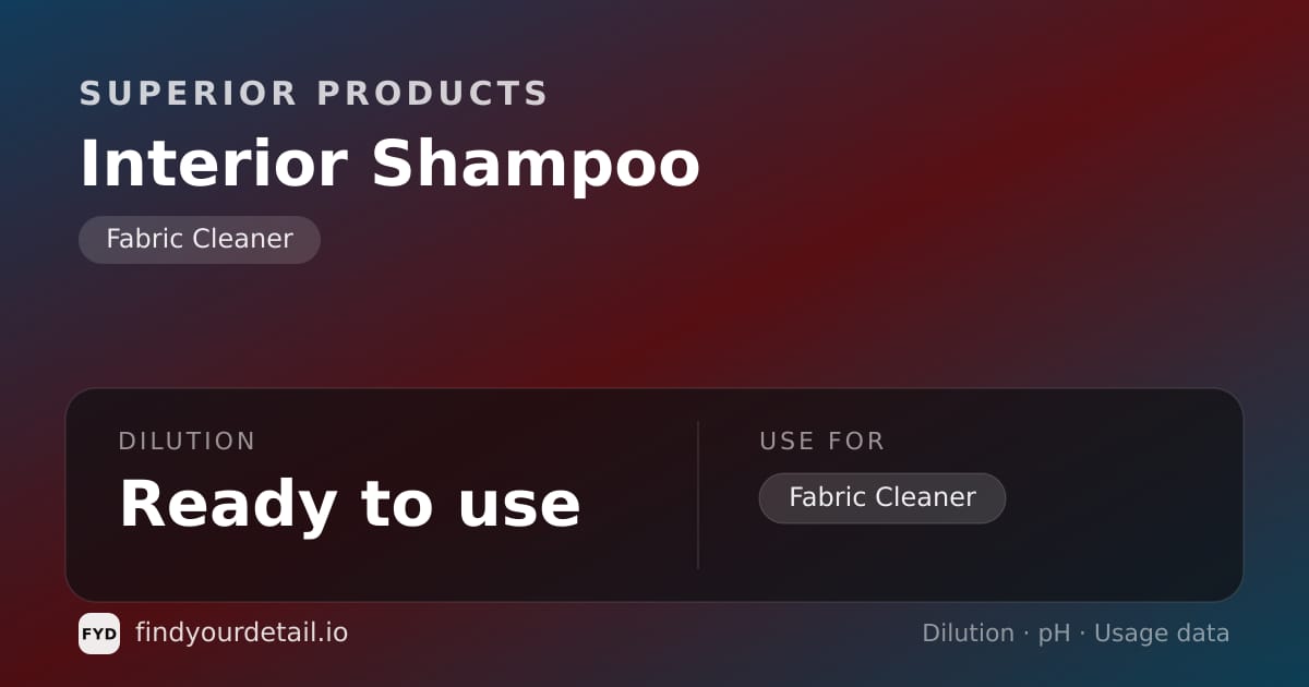 Superior Products Interior Shampoo dilution ratio and pH specification chart