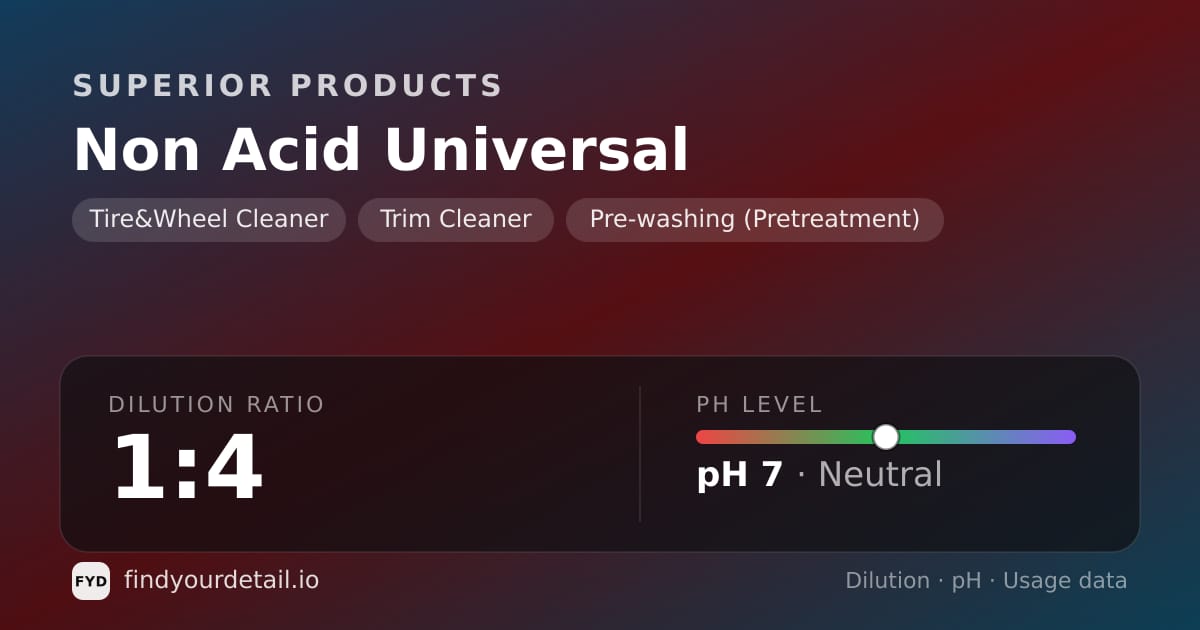 Superior Products Non Acid Universal dilution ratio and pH specification chart
