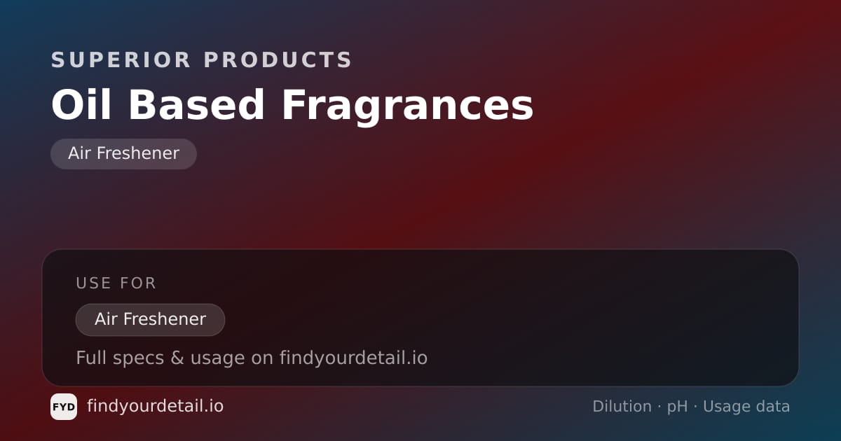 Superior Products Oil Based Fragrances dilution ratio and pH specification chart