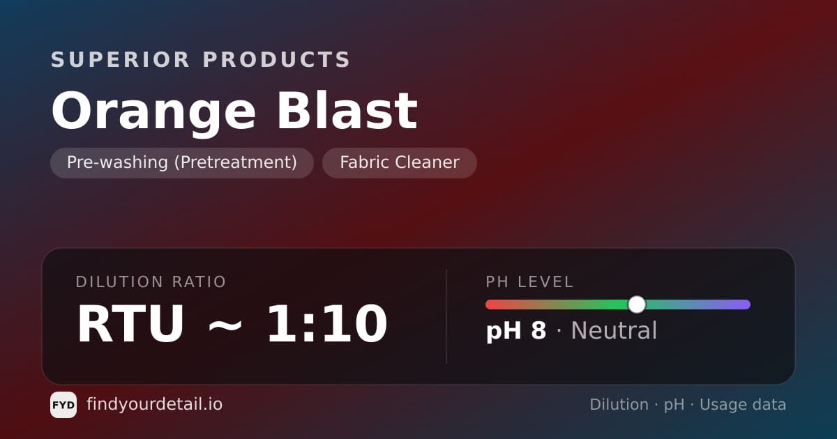 Superior Products Orange Blast dilution ratio and pH specification chart