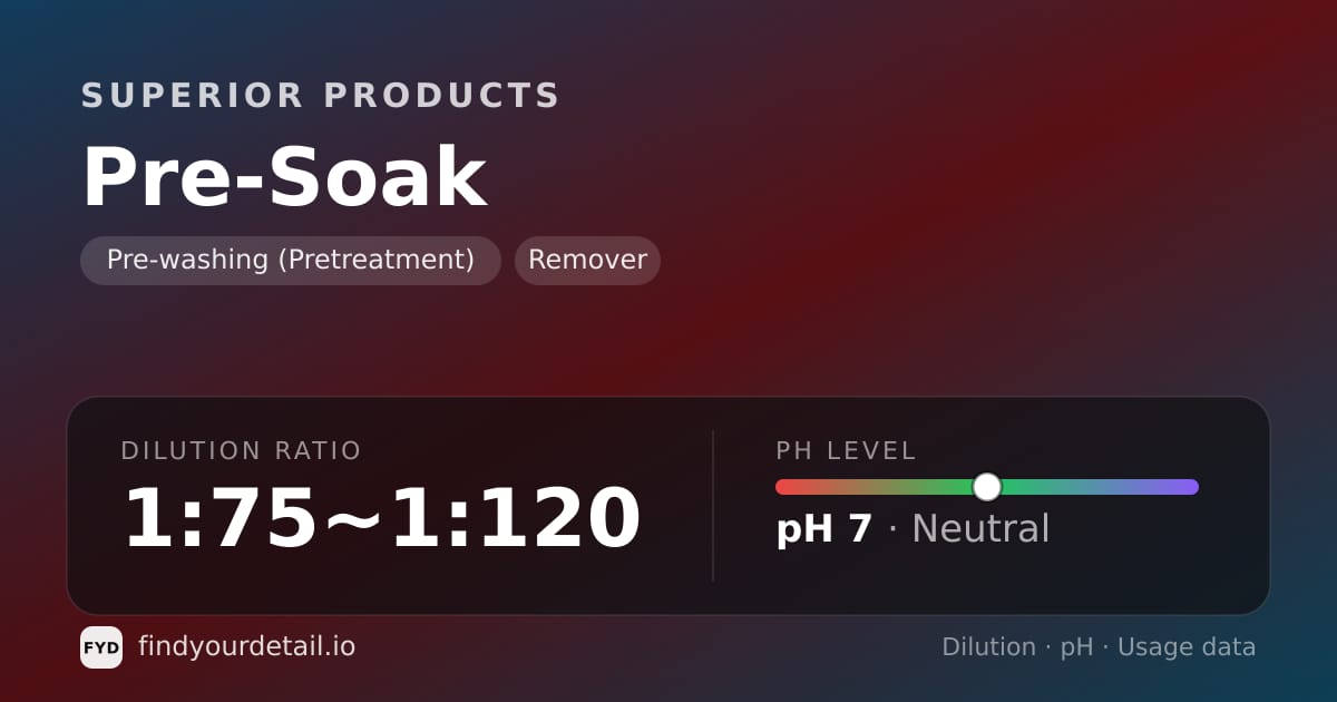 Superior Products Pre-Soak dilution ratio and pH specification chart