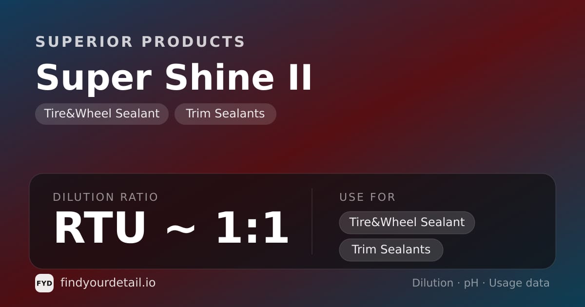 Superior Products Super Shine II dilution ratio and pH specification chart