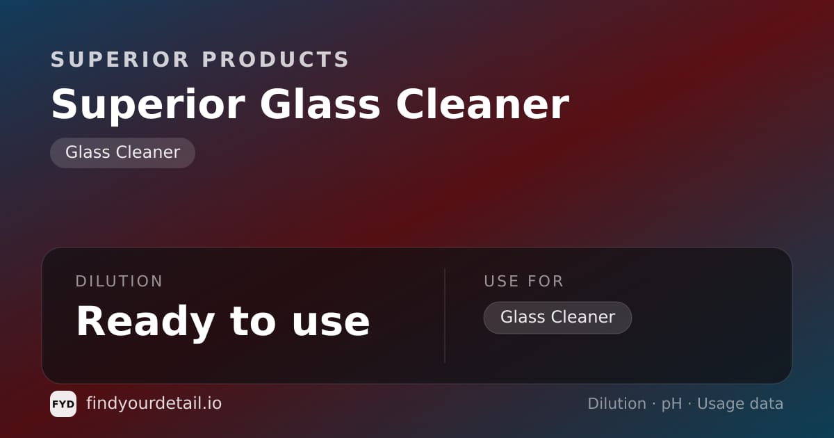 Superior Products Superior Glass Cleaner dilution ratio and pH specification chart