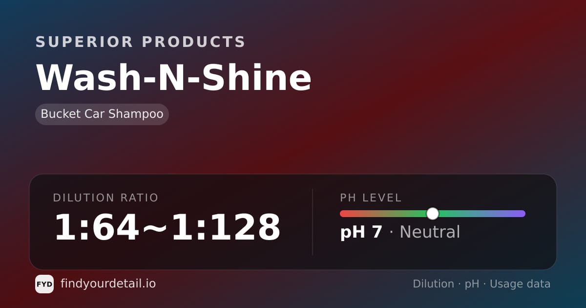 Superior Products Wash-N-Shine dilution ratio and pH specification chart