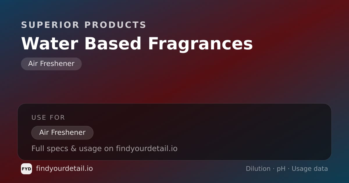 Superior Products Water Based Fragrances dilution ratio and pH specification chart
