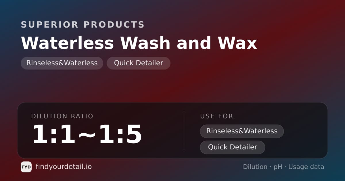 Superior Products Waterless Wash and Wax dilution ratio and pH specification chart