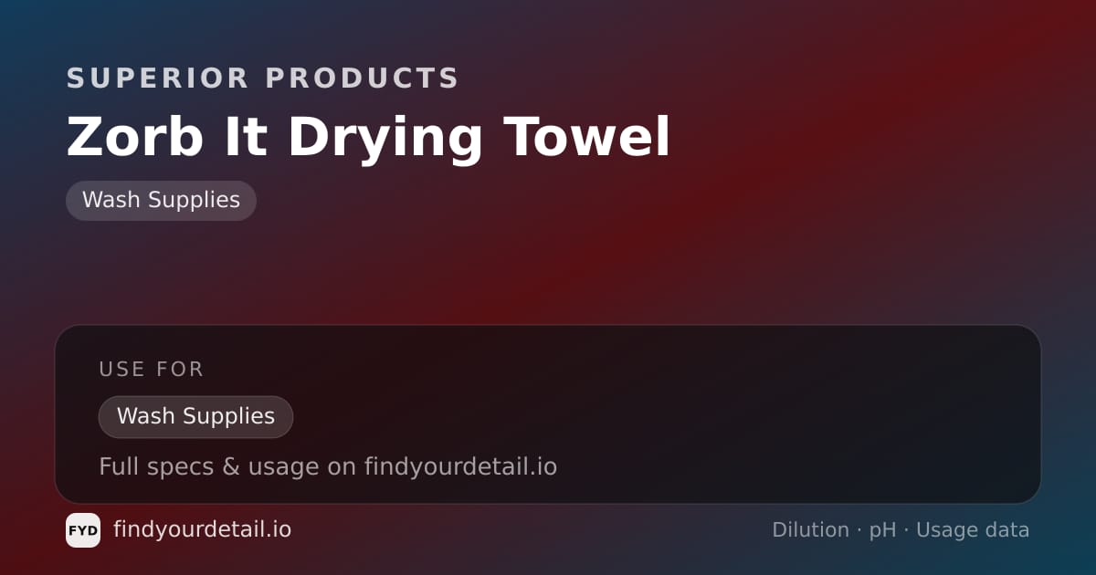 Superior Products Zorb It Drying Towel dilution ratio and pH specification chart